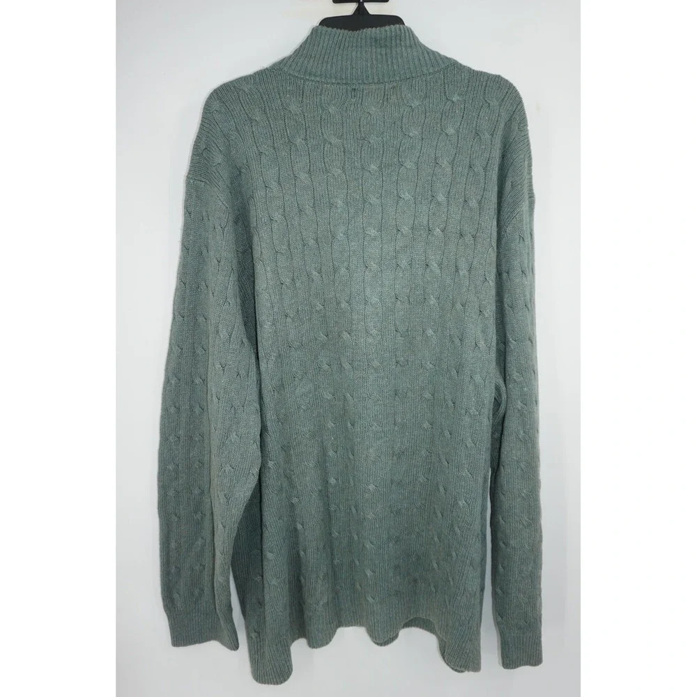 Polo Ralph Lauren Sweater Men's 2XB Big Green Cable Knit Silk Mock Neck Pullover